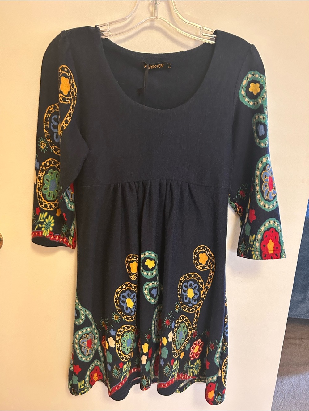 Reborn Navy Boho Floral Tunic with Multicolor Accents